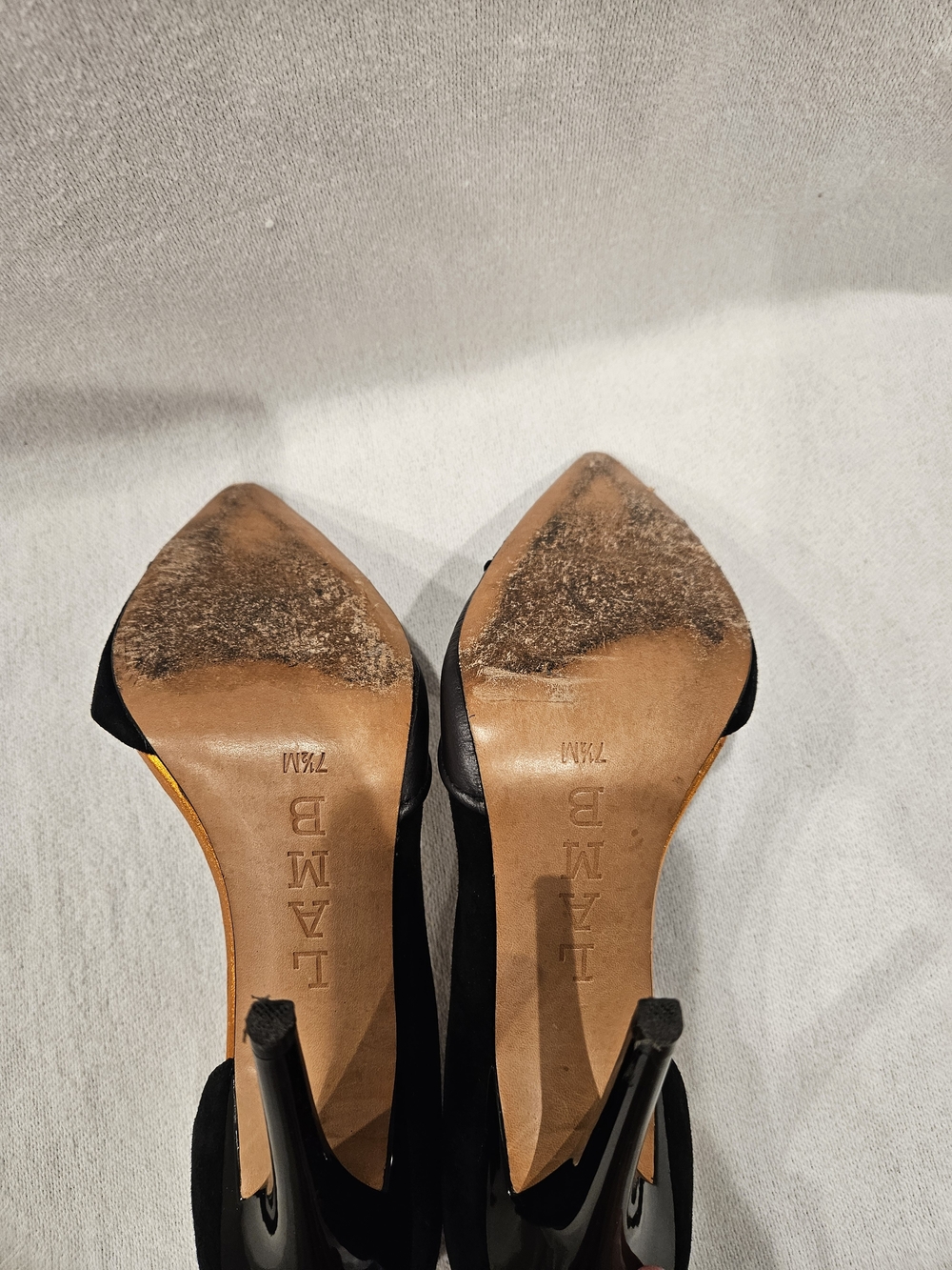 L.A.M.B. Black Calf Leather Suede Pointed Toe Stiletto Heels Pumps Gwen Stafani - Picture 7 of 7